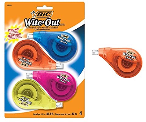 Amazon.com : BIC Clean Wite-Out Brand EZ Correct Correction Tape, 4-Count : White Out : 修正带