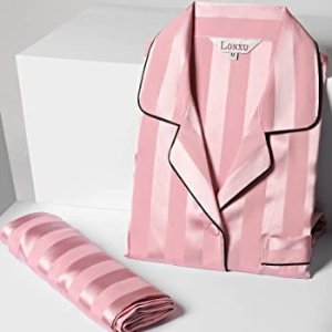 LONXU Silk Satin Womens Pajama Sets Button Down Sleepwear Loungewear XS~3XL