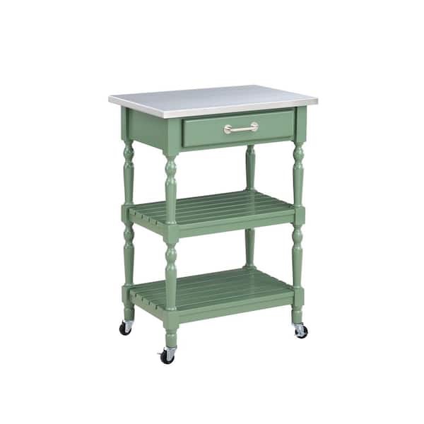 Boraam Carolina Green Kitchen Cart w/Stainless Steel Top and Equestrian 50664 - The Home Depot