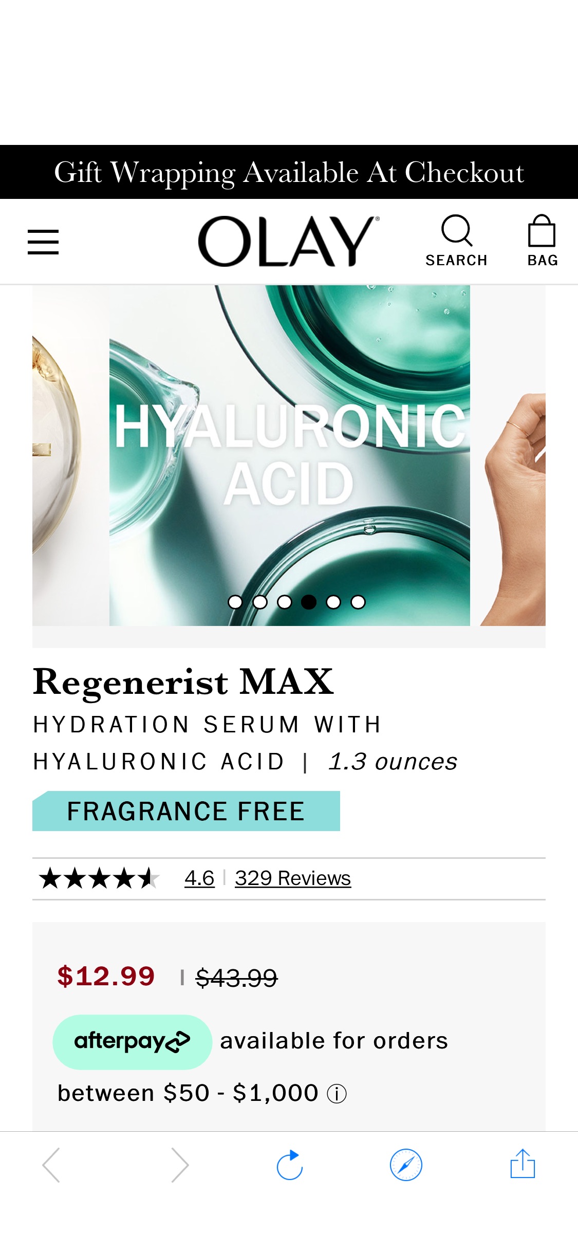 玉兰油脸部再生精华Regenerist MAX Hydration Serum Hyaluronic Acid