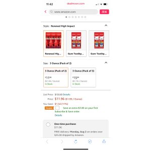 $8.9 Amazon.com: Colgate Renewal 美白防蛀牙牙膏两支