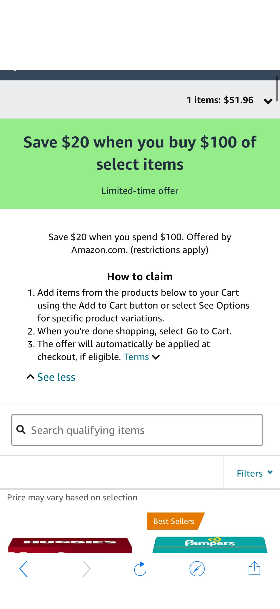 Amazon.com: Save $20 when you buy $100 of select items promotion尿不湿