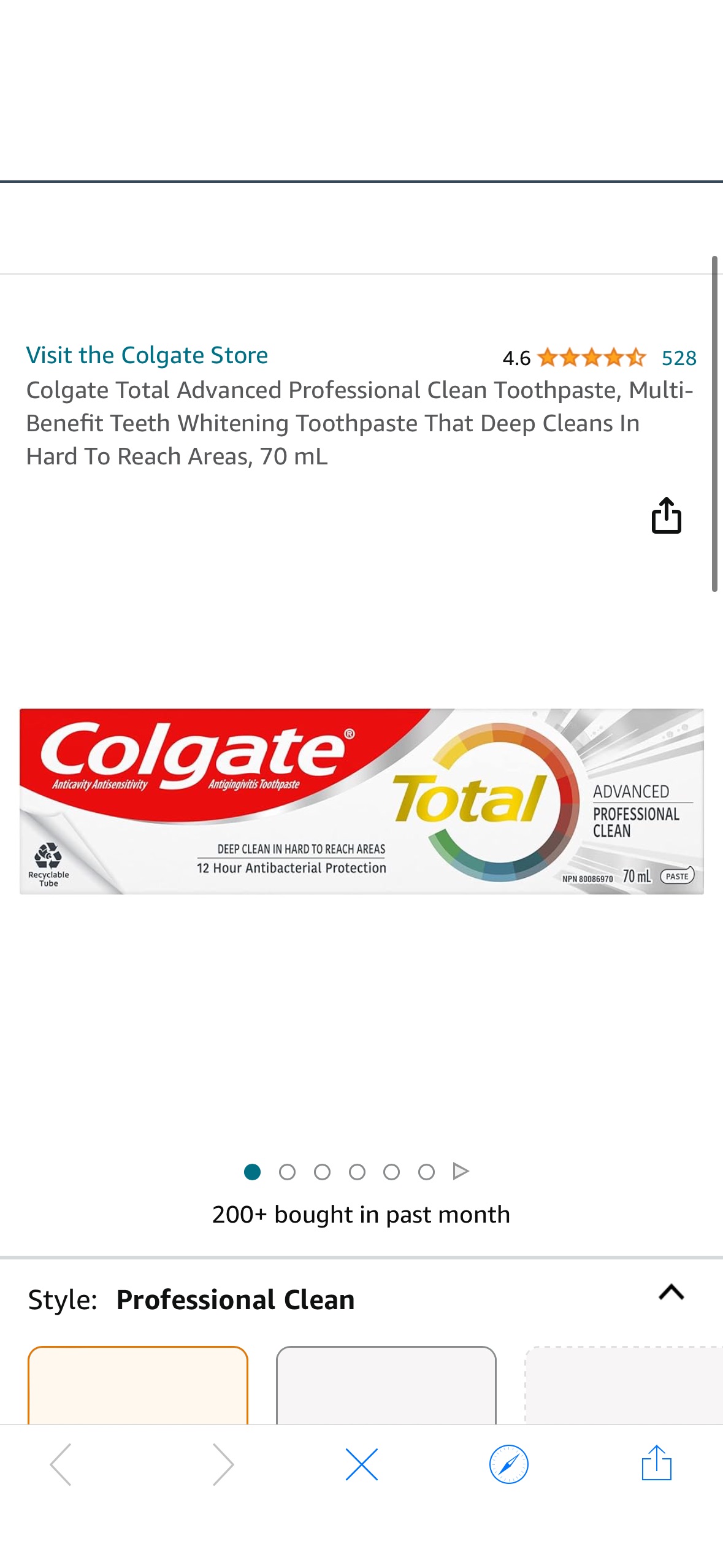 Colgate Total Advanced Professional Clean Toothpaste, Multi-Benefit Teeth Whitening Toothpaste That Deep Cleans In Hard To Reach Areas, 70 mL : Amazon.ca: Health & Personal Care