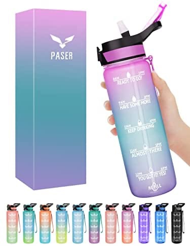 Amazon.com : PASER Motivational Water Bottle 24OZ with Time Mark &Straw Measurements BPA Free Leakproof Safety Lock Water Jug for Kids School Sport Gym with Gift Box M10 : Sports & Outdoors 水壶