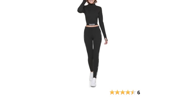 Calvin Klein Performance Women's Mock Neck Ponte Long Sleeve Fitted Crop Top 黑色 XS码