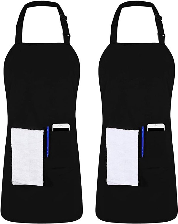 Utopia Kitchen 2 Pack Adjustable Bib Apron with 2 Pockets, 32 x 28 Inches