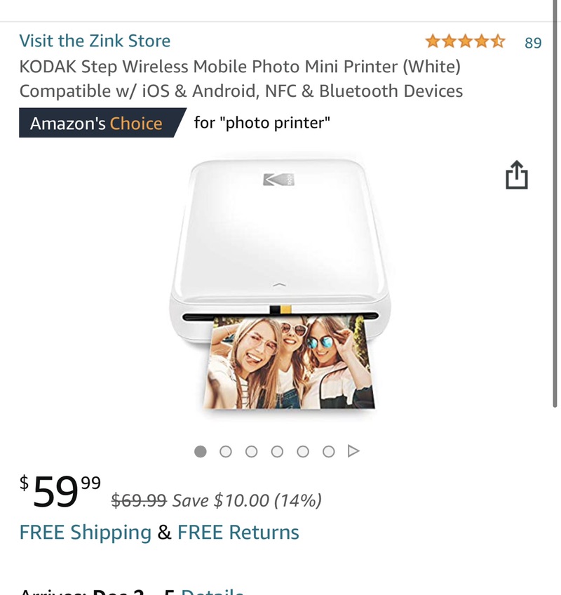 Amazon.com : KODAK Step Wireless Mobile Photo Mini Printer (White) Compatible w/ iOS & Android 打印机优惠