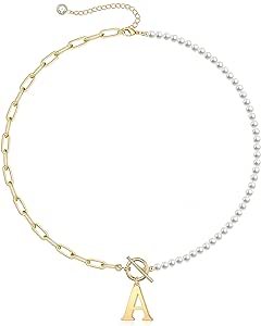 Yoosteel Gold Initial Pearl Necklace