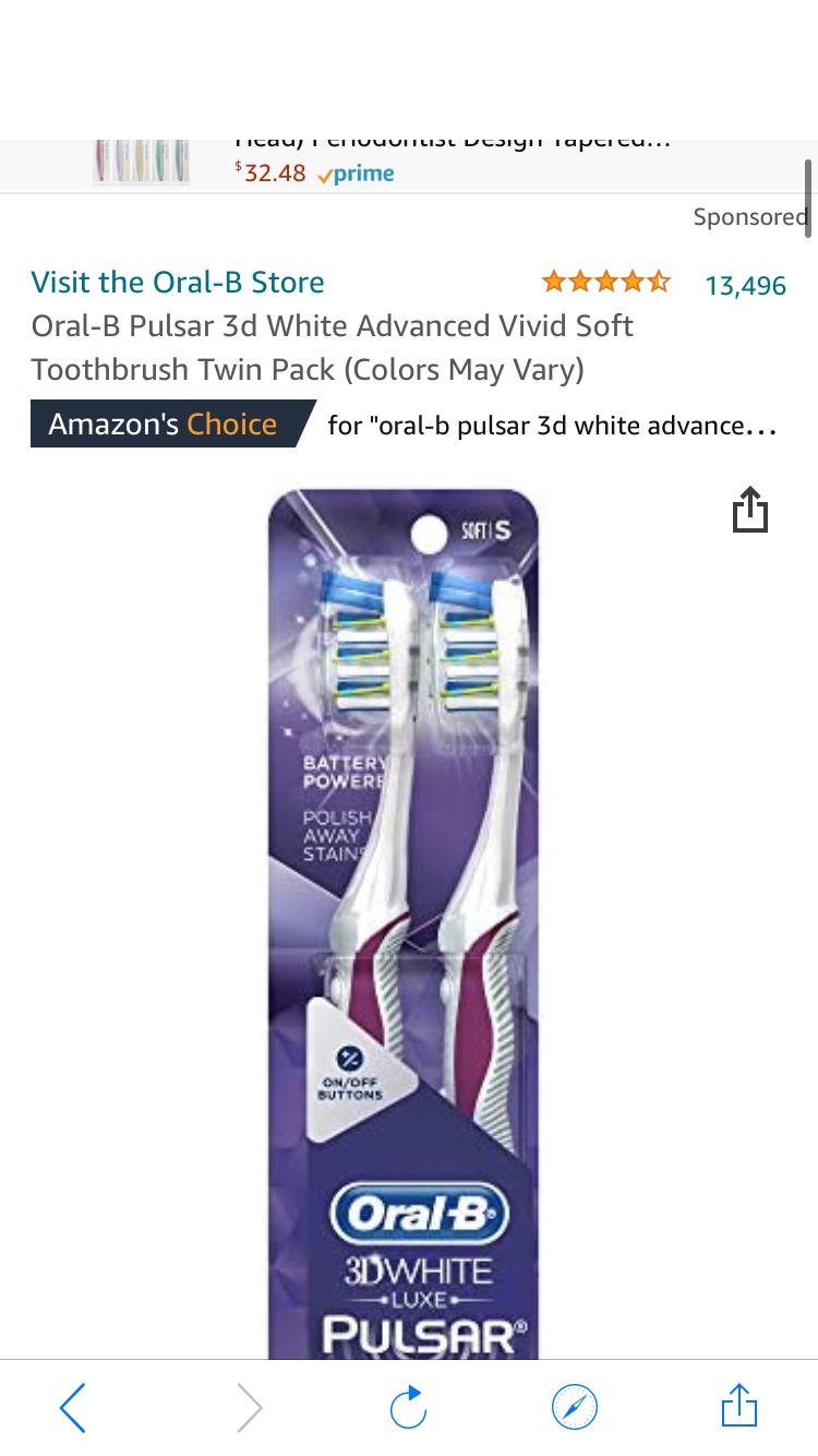 Oral-B Pulsar 3d White Advanced Vivid Soft Toothbrush Twin Pack (Colors May Vary) Oral-B 电动牙刷 2把