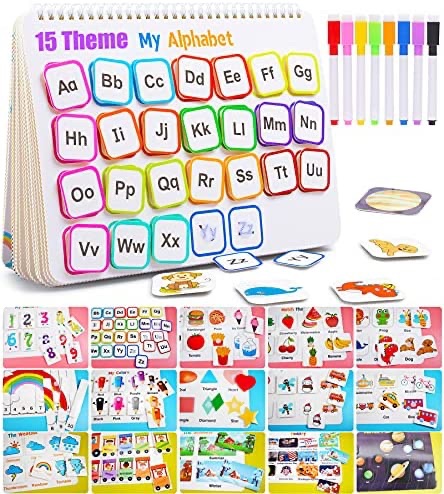 Huijing 蒙氏学龄前学习忙书，最新 15 个主题活动活页夹，带 ABC、数字、颜色、形状的儿童益智玩具