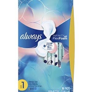 Always Infinity Feminine Pads for Women, Size 1, Regular Absorbency, with Wings, Unscented, 36 Count - Pack of 3