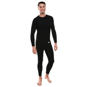 Everlast Mens Thermal Underwear Set Insulated Shirt & Long Johns, Black Medium