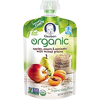 Gerber Organic 2nd Foods 宝宝辅食 , Apples, Pears & Apricots with Mixed Grains, 3.5 oz Pouch, 12 count