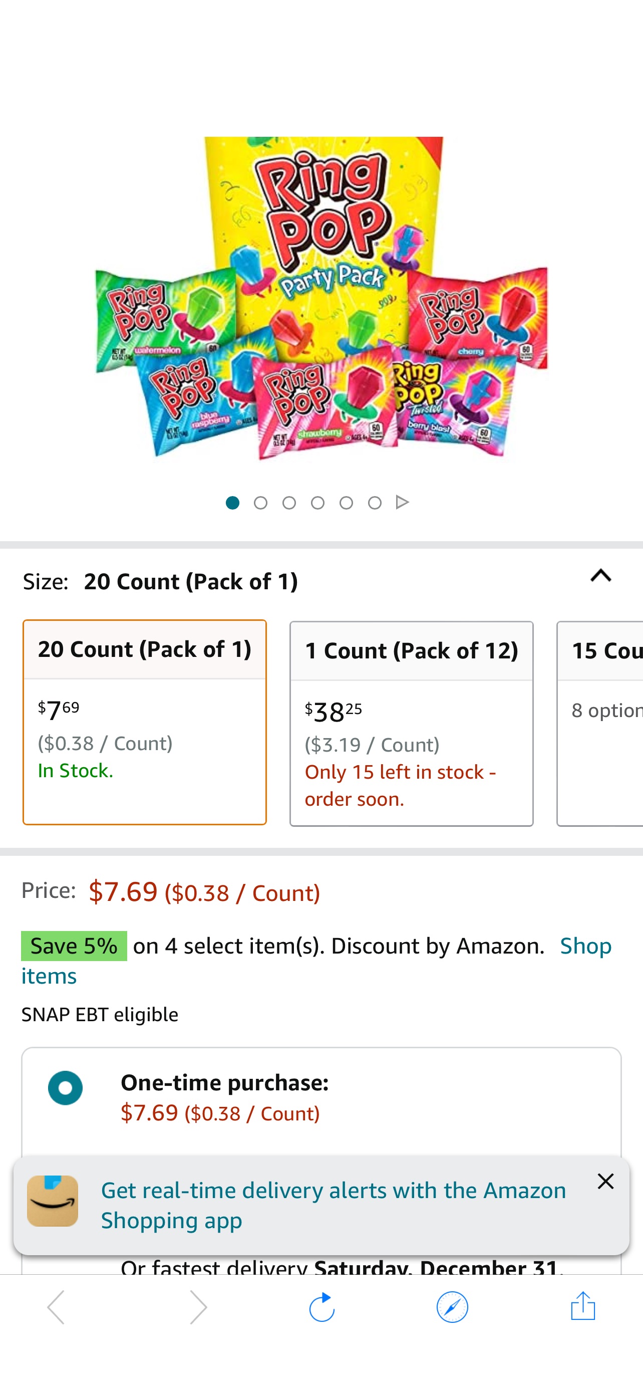 Amazon.com : Ring Pop Individually Wrapped Bulk 20 Count Lollipop Variety Christmas Holiday Party Pack