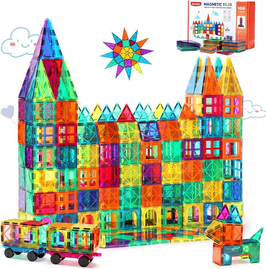 Gemmicc Magnetic Tiles Building Blocks for Kids, STEM Approved Educational Toys,3D Magnet Puzzles Stacking Blocks for Boys Girls,100 PCS Advanced Set with 2 Cars, Magic Kits & Accessories - Amazon Can