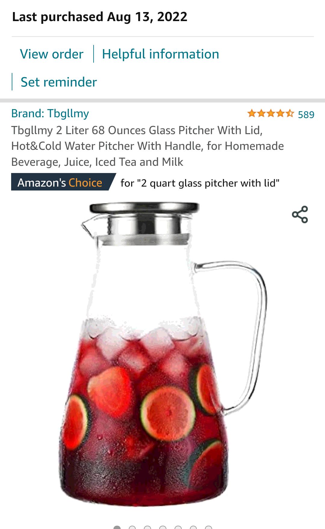 Tbgllmy 2 Liter 68 Ounces Glass Pitcher With Lid, Hot&Cold Water Pitcher With Handle, for Homemade Beverage, Juice, Iced Tea and Milk: 冷热水壶