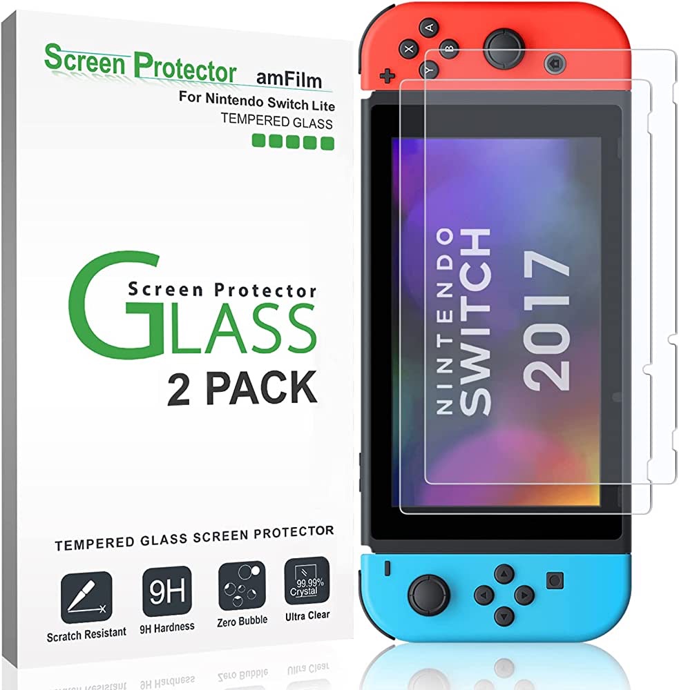 Amazon.com: amFilm Tempered Glass Screen Protector for Nintendo Switch 2017 (2-Pack) : Video Games