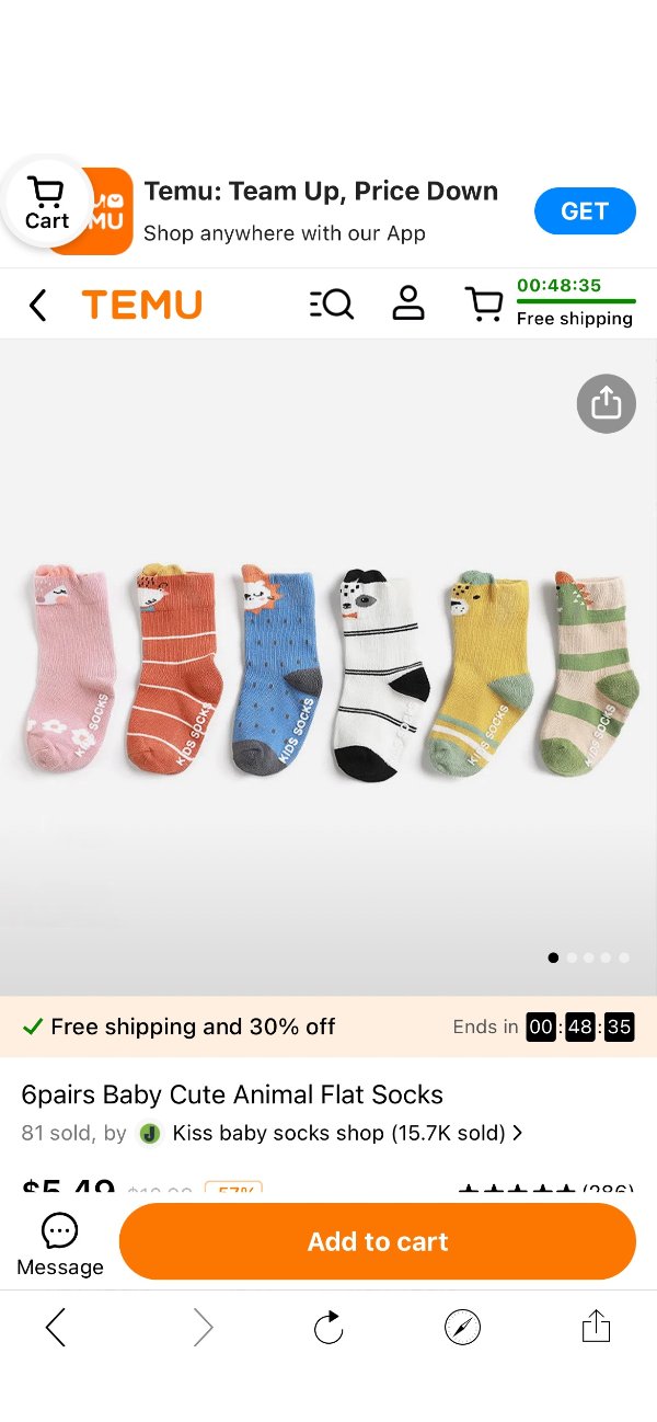 6pairs Baby Cute Animal Flat Socks | Claim Your 30% Discount | Temu