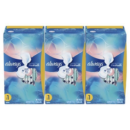 Always Infinity Regular Sanitary Pads with Wings, Unscented, 108 Count