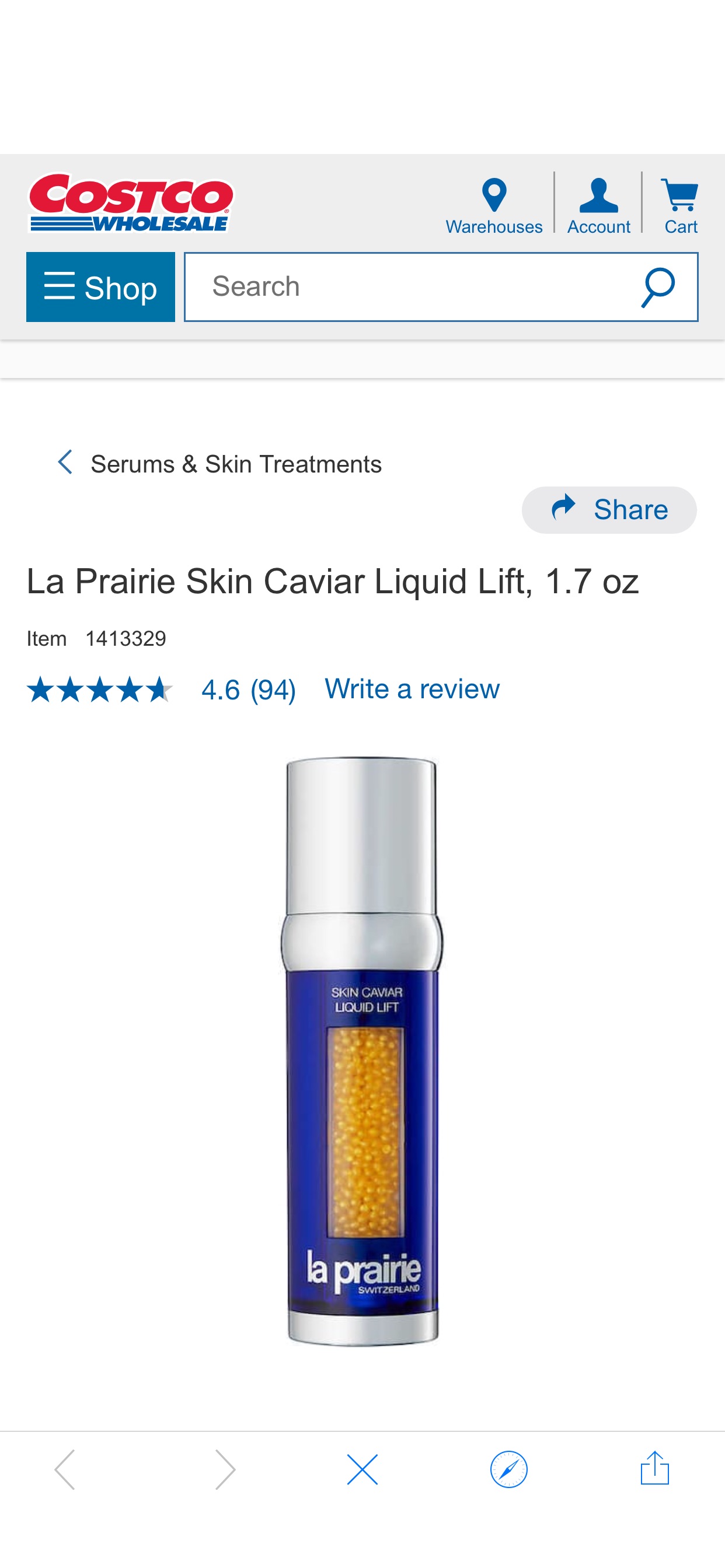 La Prairie Skin Caviar Liquid Lift, 1.7 oz | Costco