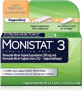 Monistat 3-Day Yeast Infection Treatment Suppositories + Itch Relief Cream, 7 Piece Set