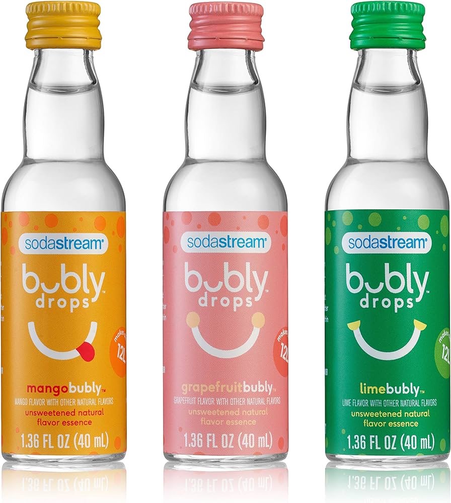 Amazon.com: sodastream, bubly Drops 3 Flavor Pack, Tropical Thrill Variety, 1.36 Fl Oz (Pack of 3) : Grocery & Gourmet Food 气泡水