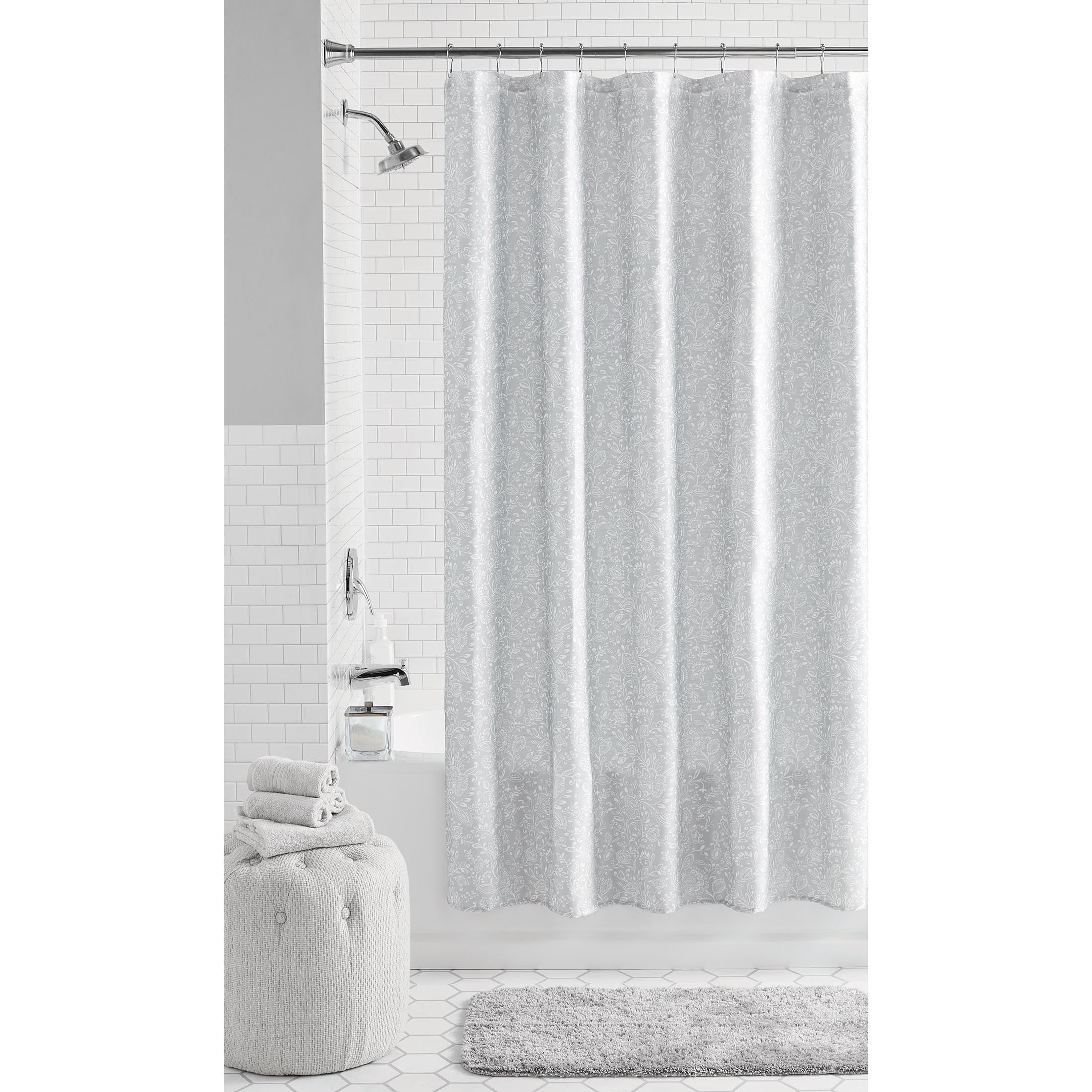 Mainstays Jacobean Floral Polyester Shower Curtain, 72&#34; x 72&#34;, Grey - Walmart.com