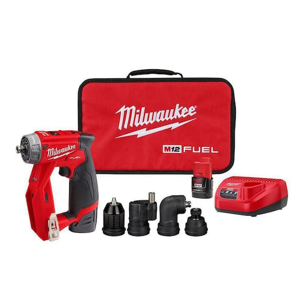 Milwaukee M12 FUEL 12V Lithium-Ion Brushless Cordless 4-in-1 Installation 3/8 in. Drill Driver Kit with 4-Tool Heads 2505-22 - The Home Depot