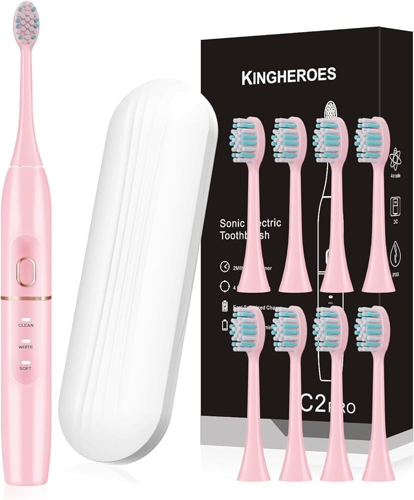 Amazon.com: kingheroes Electric Toothbrush Set, Comes with 8 Brush Heads & Travel Case,4 Modes with 2 Minutes Built in Smart Timer, One Charge for 60 Days, 42000 VPM Motor (Black) : Health & Household