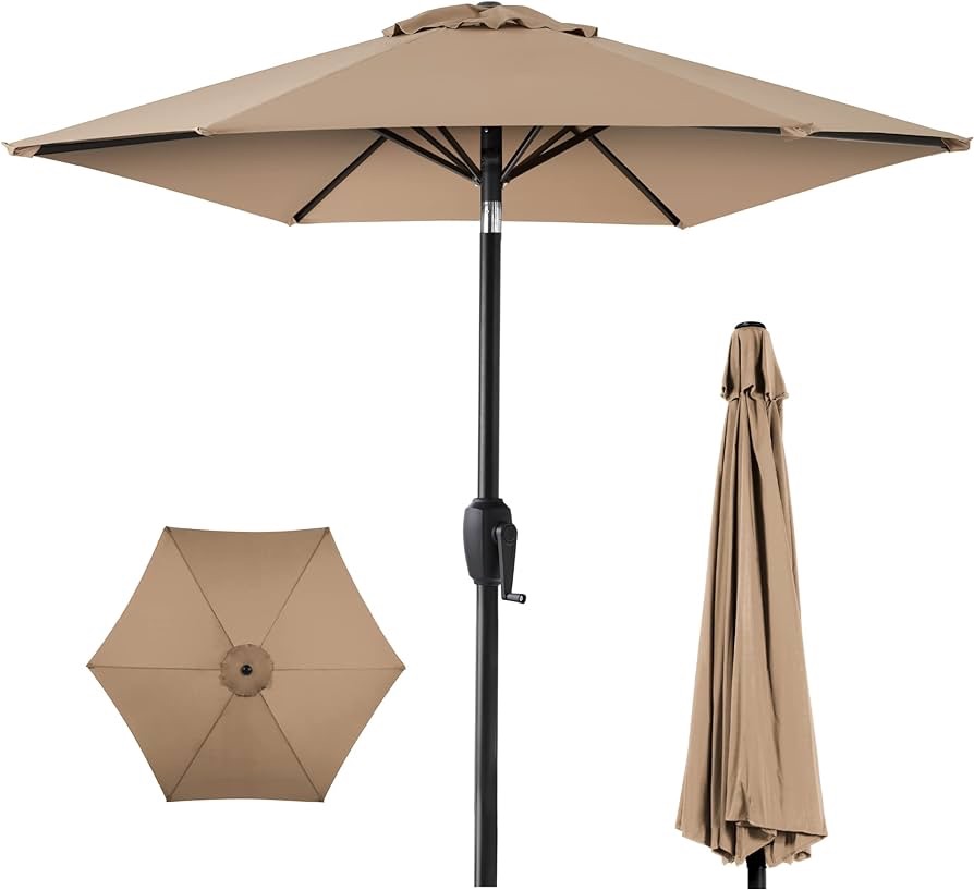 Amazon.com : Best Choice Products 7.5ft Heavy-Duty Round Outdoor Market Table Patio Umbrella w/Steel Pole, Push Button Tilt, Easy Crank Lift - Tan : Patio, Lawn & Garden