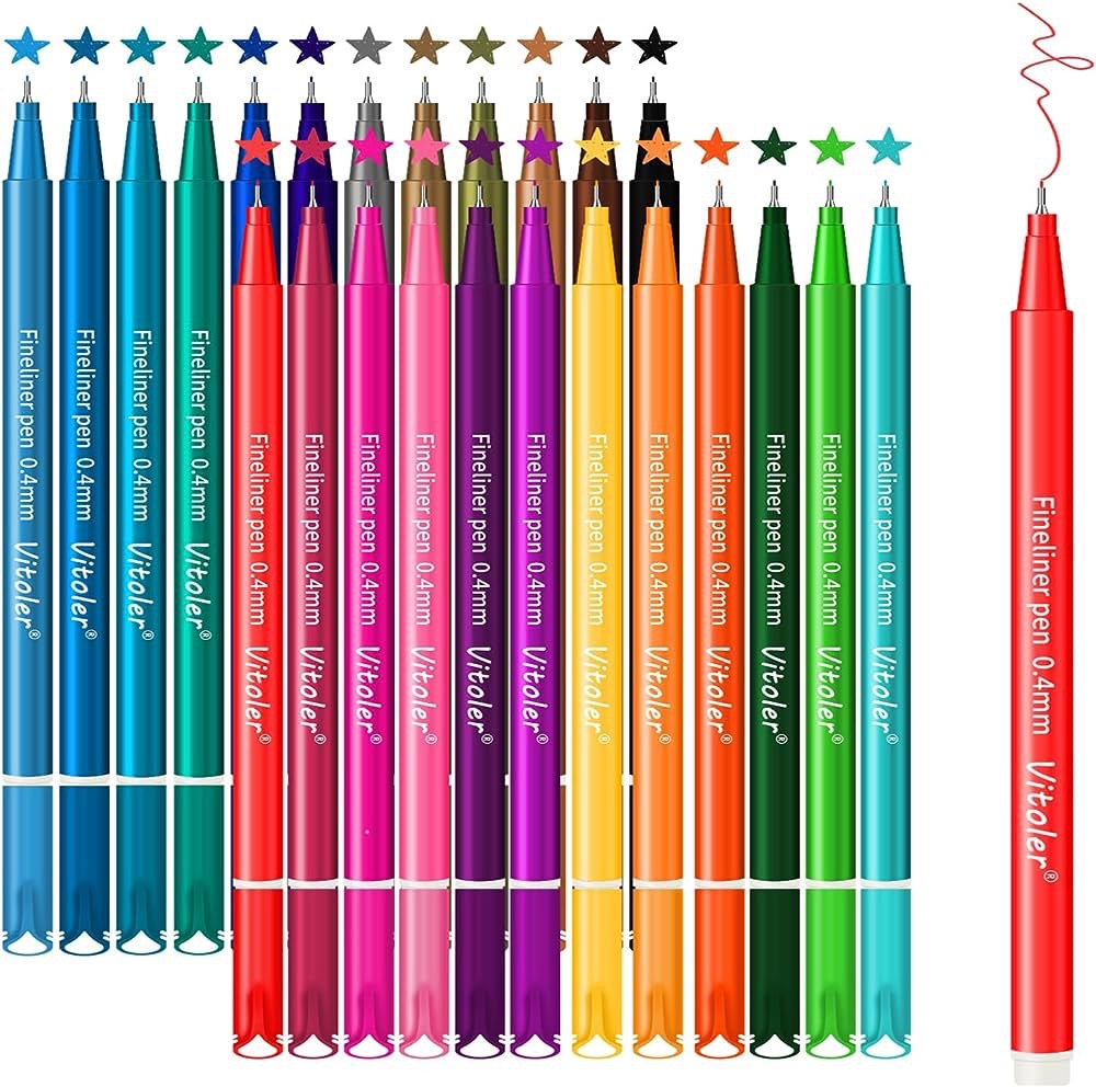 维托勒钢笔，彩色笔，细尖笔，24 支 0.4 毫米日记笔，彩色细尖笔，学校用品，儿童笔成人艺术笔记绘图着色办公用品