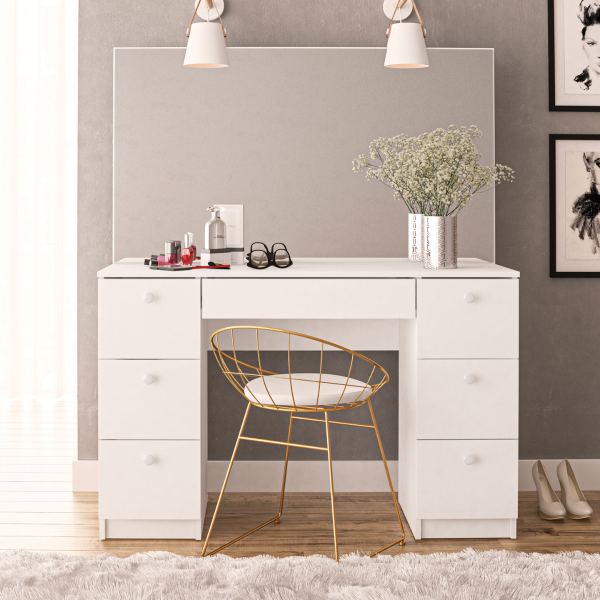 Boahaus Artemisia Modern Vanity Table with Mirror and 7 Drawers
