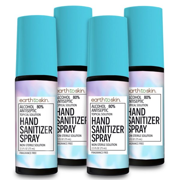 (4 Pack) Earth to Skin Hand Sanitizer Spray, Blue 2.5 oz