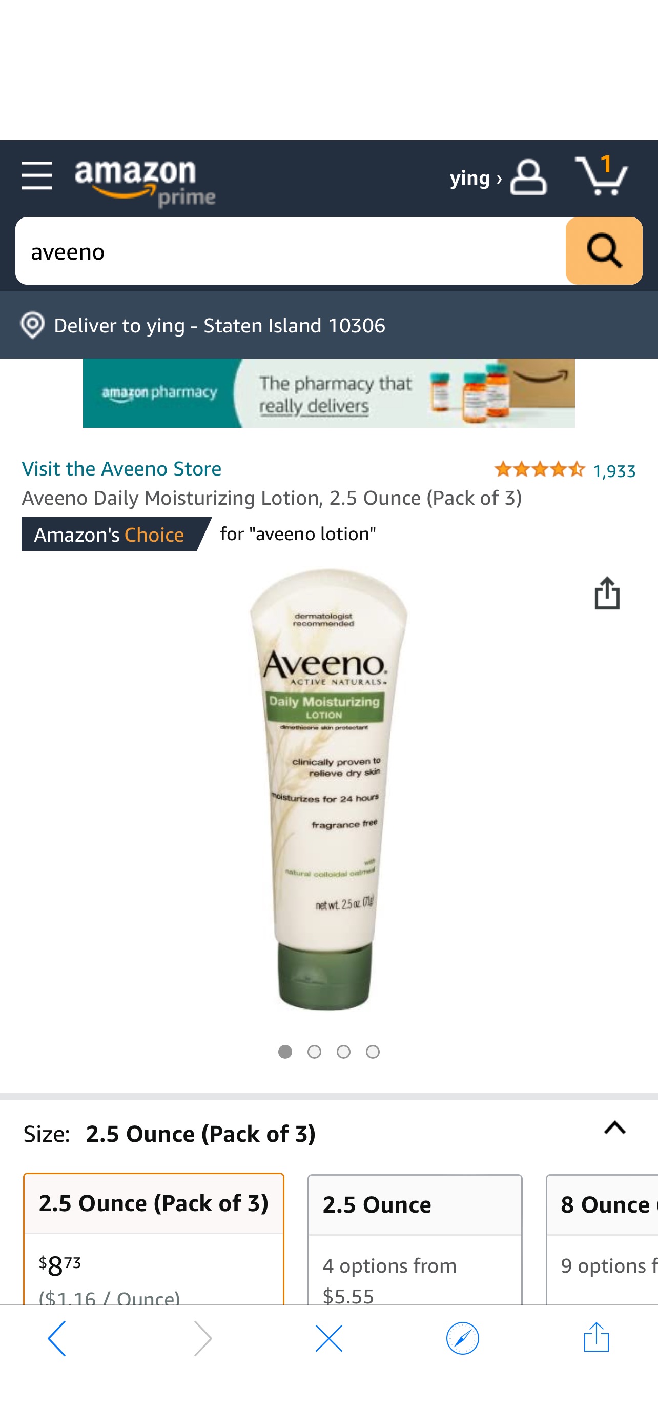 Amazon.com : Aveeno Daily Moisturizing Lotion, 2.5 Ounce (Pack of 3) : Beauty & Personal Care