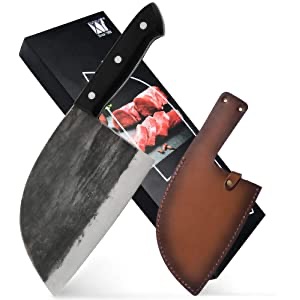 剁肉刀Amazon.com: XYJ Full Tang Butcher Knife Handmade Forged Kitchen Chef Knife High Carbon Clad Steel Butcher Cleaver with Leather Knife Sheath: Kitchen & Dining