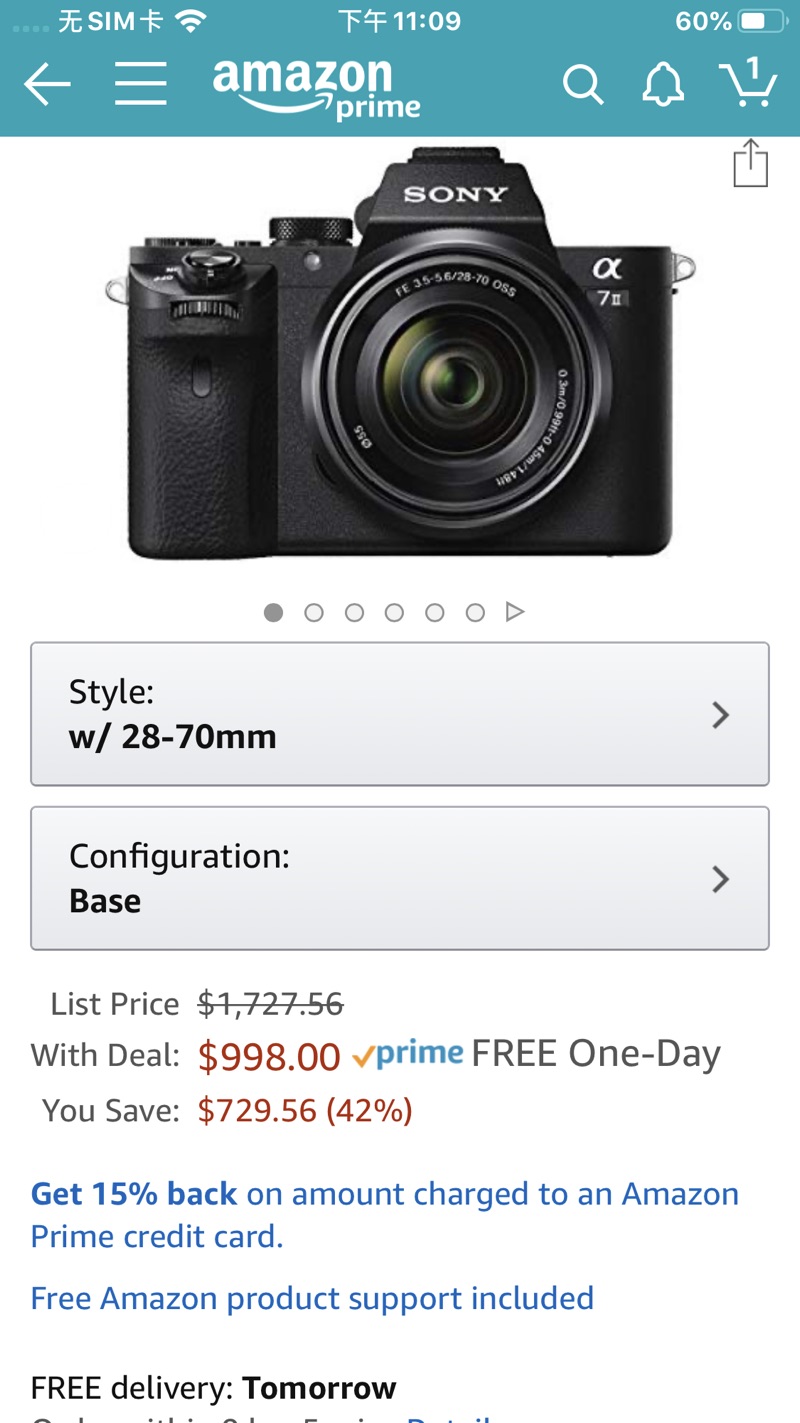 Amazon.com : Sony Alpha a7IIK Mirrorless Digital Camera with 28-70mm Lens : Camera & Photo 与best buy同价！现价998！