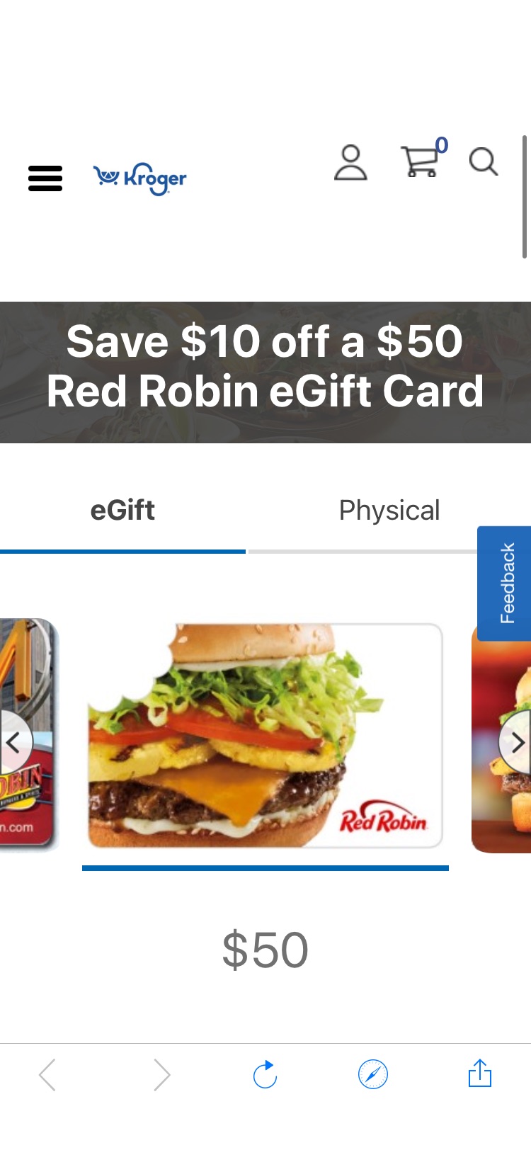 Red Robin 50 eGift Card | Kroger Gift Cards
