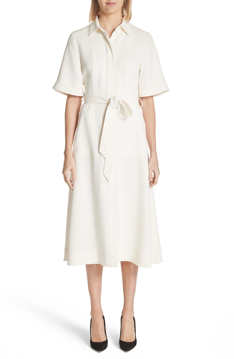 Burberry 白色超美带腰带衬衫式连衣裙 3折 | Nordstrom