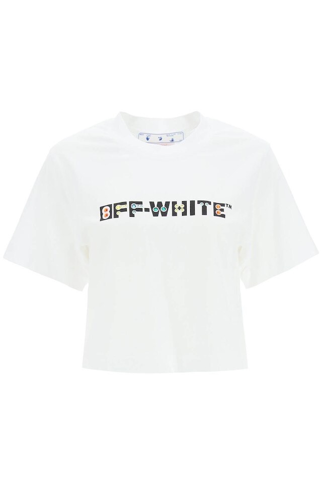 Women's Cropped T-shirt With Geometric Logo And Rhinestones by Off-white | Coltorti Boutique T恤