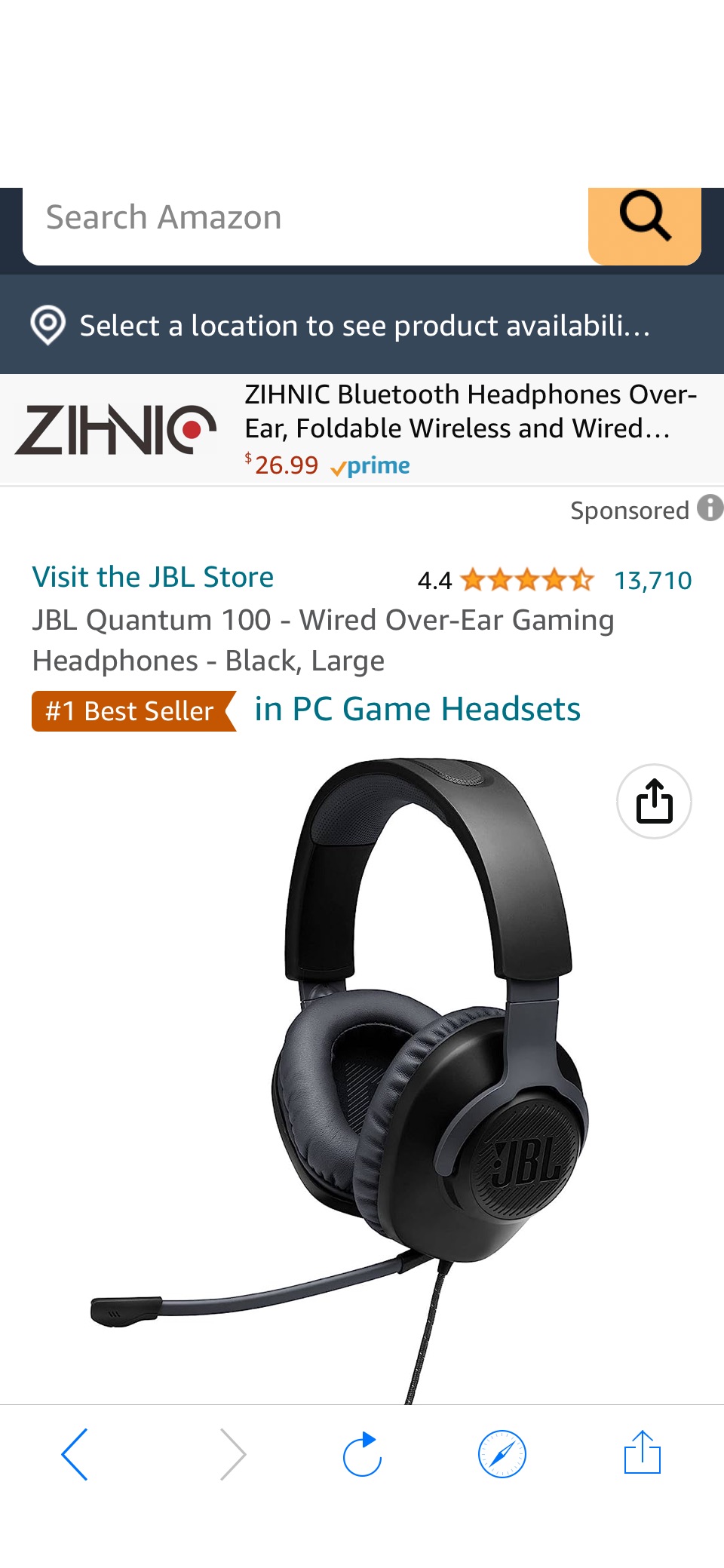Amazon.com: JBL Quantum 100 - Wired Over-Ear Gaming Headphones - Black, Large : Video Games原价39.95