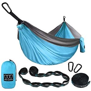 $29.39 Gold Armour Camping Hammock and Bug Net Set - Double Parachute Hammock (2 Tree Straps 32 Loops/20 ft Included) 户外吊床