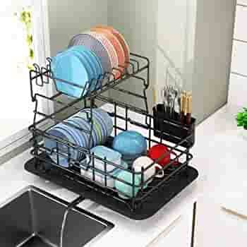 1Easylife 2-Tier Dish Drainer for Kitchen Rustproof Dish Rack and Drainboard Set