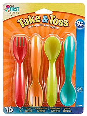 Amazon.com : The First Years Take & Toss Flatware for Kids, 16 pieces : Toddler Spoon : Baby儿童勺叉套装