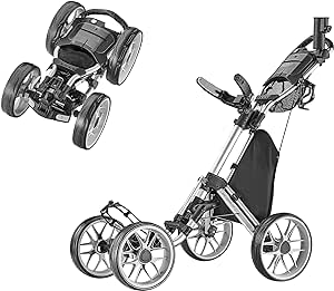 Amazon.com: caddytek Caddycruiser One Version 8 - One-Click Folding 4 Wheel Golf Push Cart, Silver : Sports &amp; Outdoors