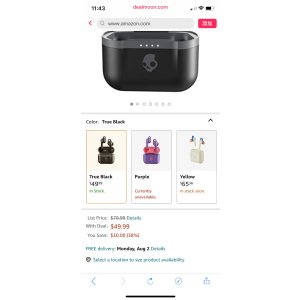 $49.9 Amazon.com: Skullcandy Indy Evo真我无线入耳式耳机