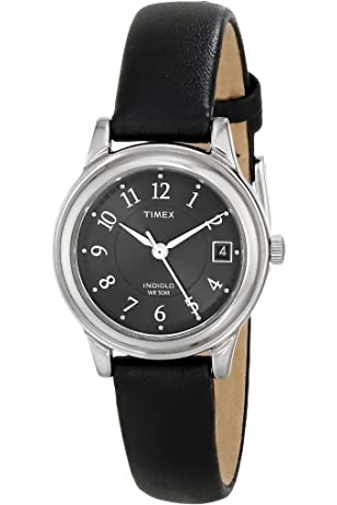 timex女表
Amazon.com: Timex Women's T2H331 Indiglo Leather Strap Watch, Black/Silver-Tone/White: Watches