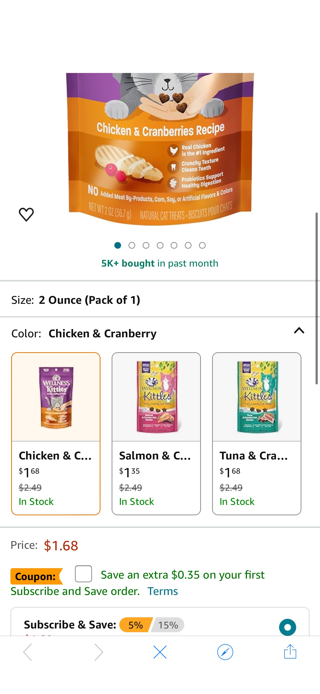 Amazon.com : Wellness Natural Pet Food Wellness Kittles Crunchy Natural Grain Free Cat Treats, Chicken & Cranberry, 2-Ounce Bag : Pet Supplies coupon