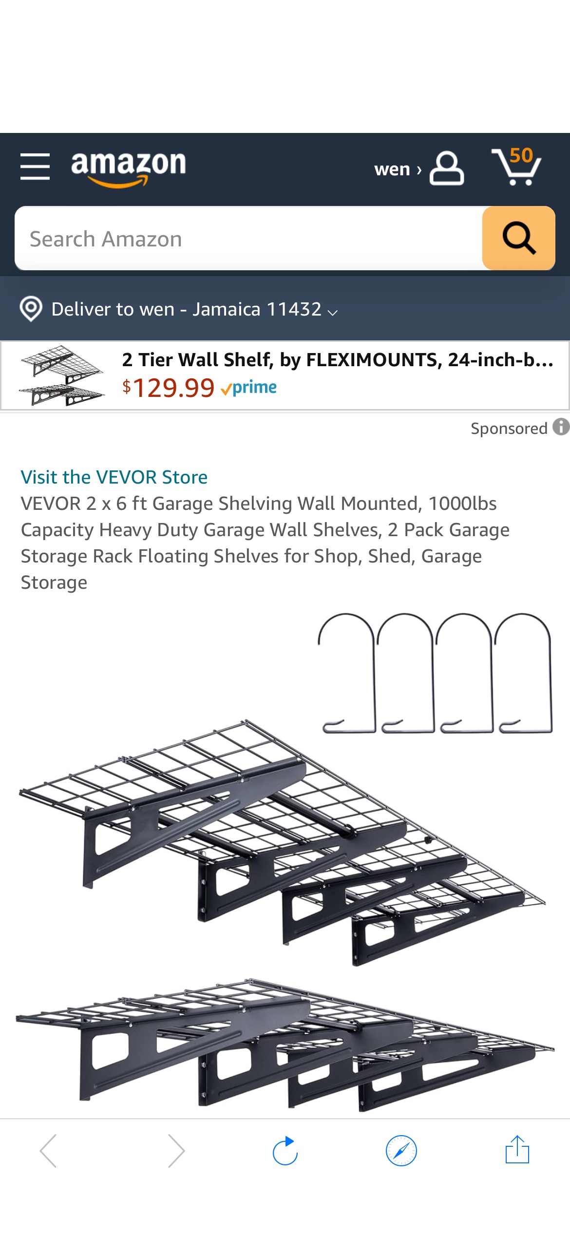 VEVOR 2 x 6 ft Garage Shelving Wall Mounted, 1000lbs Capacity Heavy Duty Garage Wall Shelves, 2 Pack Garage Storage Rack Floating Shelves for Shop, Shed, Garage Storage - Amazon.com