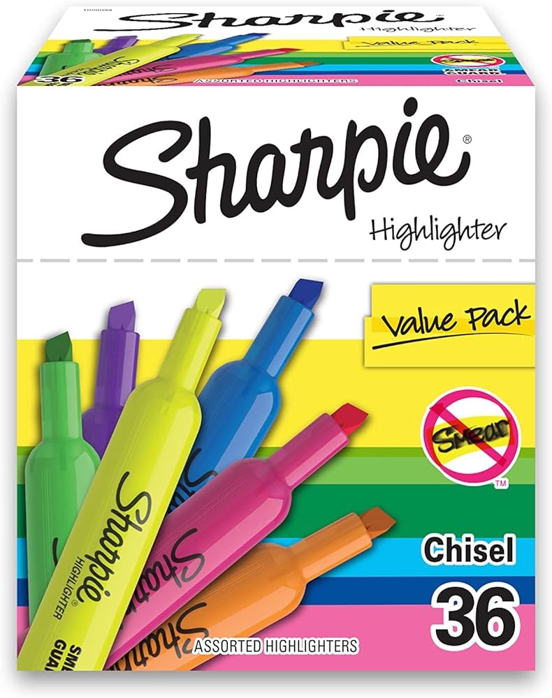 Amazon.com : SHARPIE Tank Highlighters, Chisel Tip, Assorted Color Highlighters, Value Pack, 36 Count : Office Products
