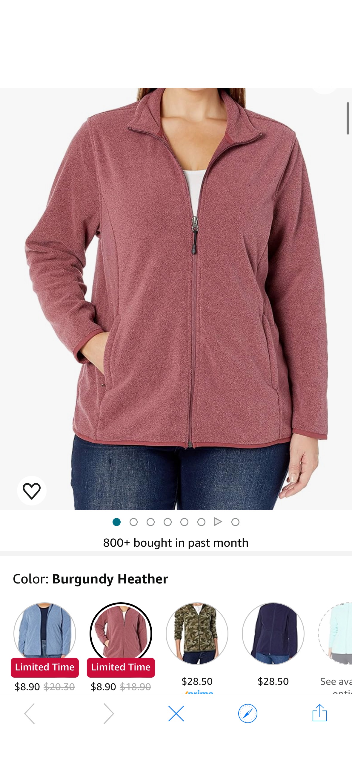 Amazon.com: Amazon Essentials Women's Classic-Fit Full-Zip Polar Soft Fleece Jacket (Available in Plus Size), Burgundy Heather, Medium : Clothing, Shoes & Jewelry